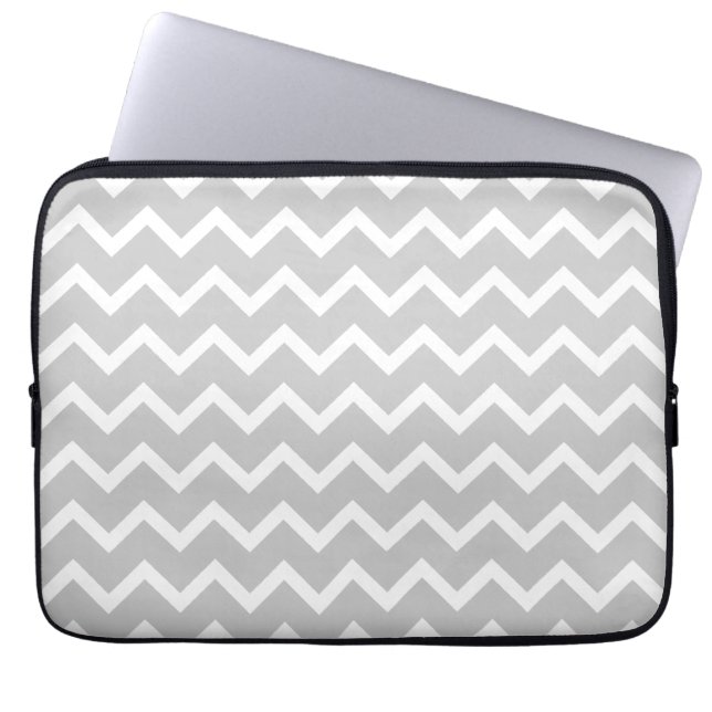 Gray and White Zigzag Stripes. Laptop Sleeve (Front)