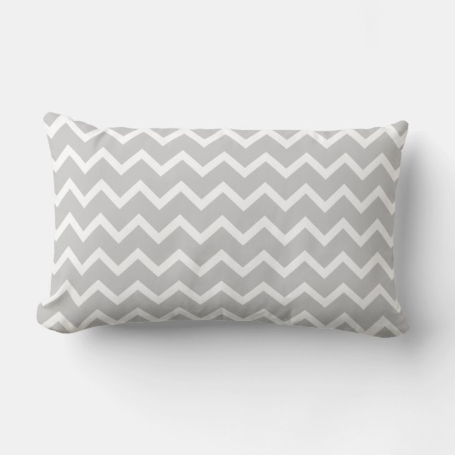 Gray and White Zigzag Stripes. Lumbar Pillow (Front)