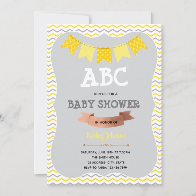 Gray and yellow ABC shower theme Invitation (Front)