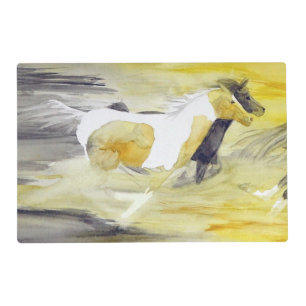 Gray and Yellow Abstract Horse Artwork Placemat