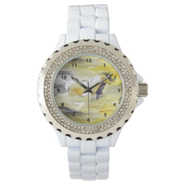 Gray and Yellow Abstract Horse Artwork Watch (Front)