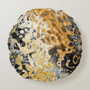 Gray and yellow abstract round pillow