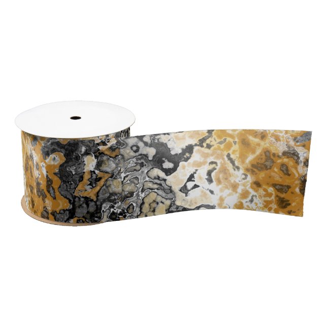 Gray and yellow abstract  satin ribbon (Spool)
