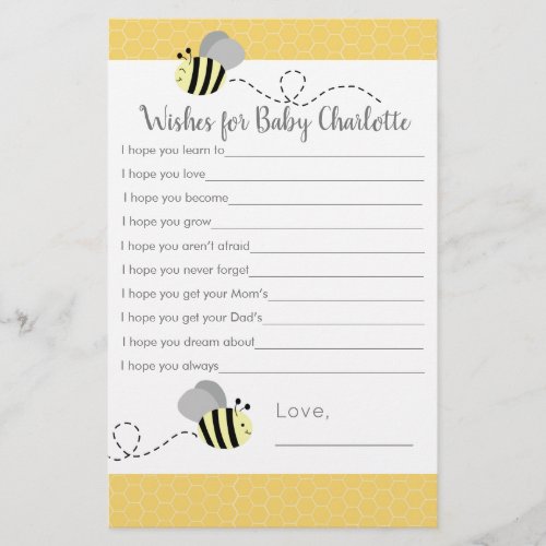 Gray and Yellow Bumble Bee Wishes for Baby