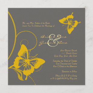 Gray and Yellow Butterfly Wedding Invitation