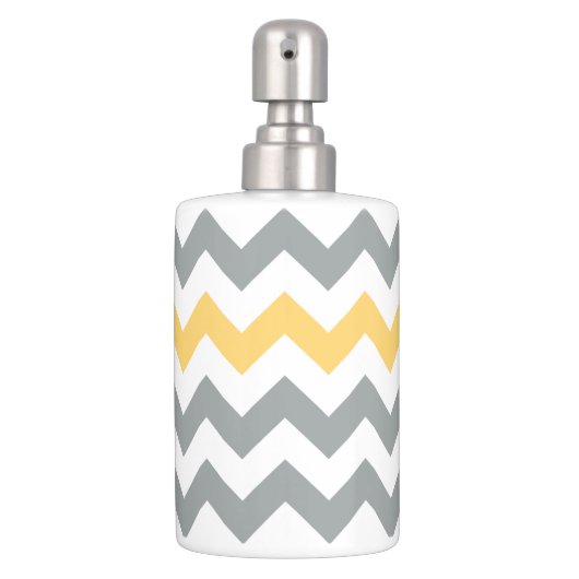 Gray and Yellow Chevron Bath Accessory Set (Front)