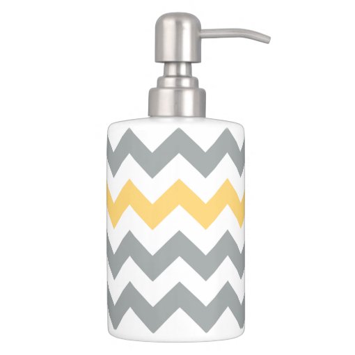 Gray and Yellow Chevron Bath Accessory Set Zazzle