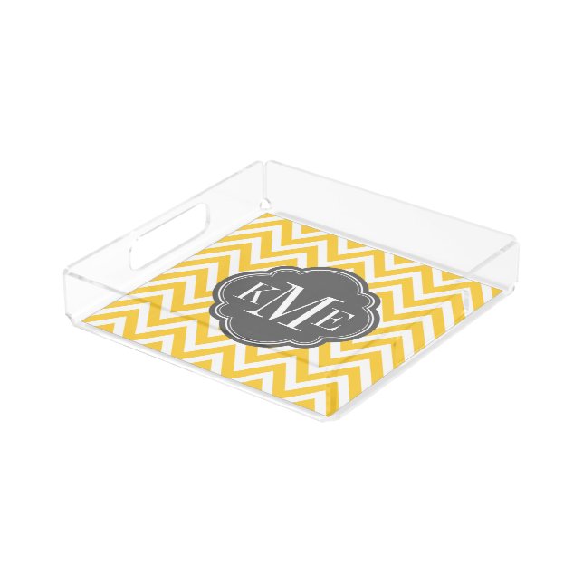 Gray and Yellow Chevron Monogram Acrylic Tray (Angled)