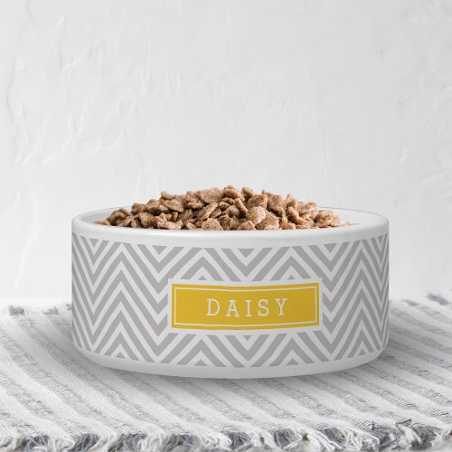 Gray and Yellow Chevron Monogram Bowl