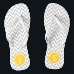 Gray and Yellow Chevron Monogram Flip Flops<br><div class="desc">Custom printed flip flop sandals with a stylish modern chevron pattern and your custom monogram or other text in a circle frame. Click Customize It to change text fonts and colors or add your own images to create a unique one of a kind design!</div>
