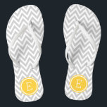 Gray and Yellow Chevron Monogram Flip Flops<br><div class="desc">Custom printed flip flop sandals with a stylish modern chevron pattern and your custom monogram or other text in a circle frame. Click Customize It to change text fonts and colors or add your own images to create a unique one of a kind design!</div>