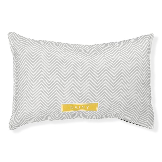 Gray and Yellow Chevron Monogram Pet Bed (Front)