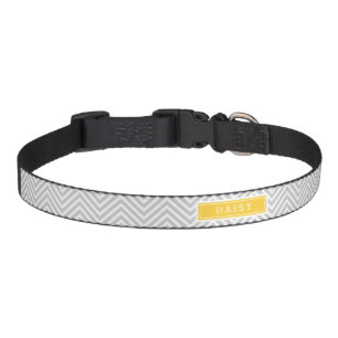 Gray and Yellow Chevron Monogram Pet Collar