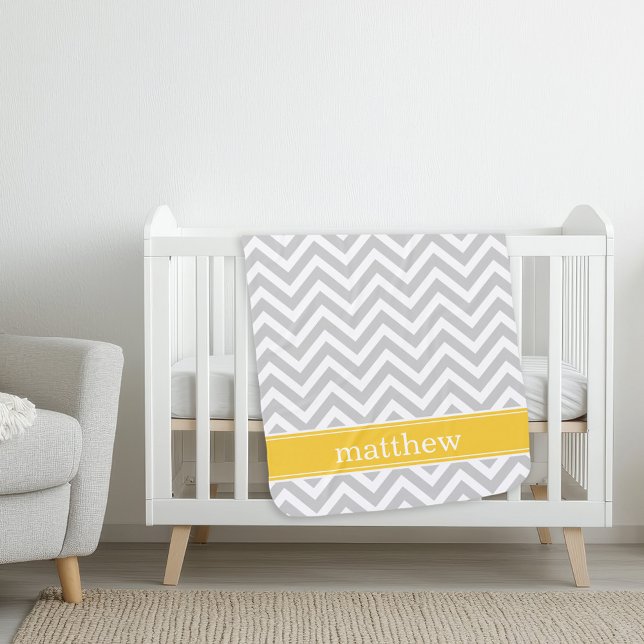 Gray and Yellow Chevron Monogram Receiving Blanket (Creator Uploaded)