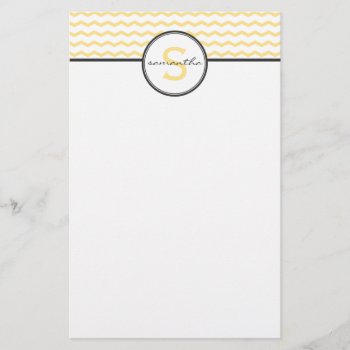 Gray And Yellow Chevron Monogram Stationery by snowfinch at Zazzle