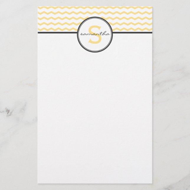 Gray and Yellow Chevron Monogram Stationery (Front)