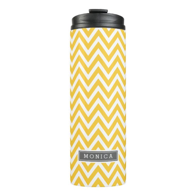Gray and Yellow Chevron Monogram Thermal Tumbler (Front)