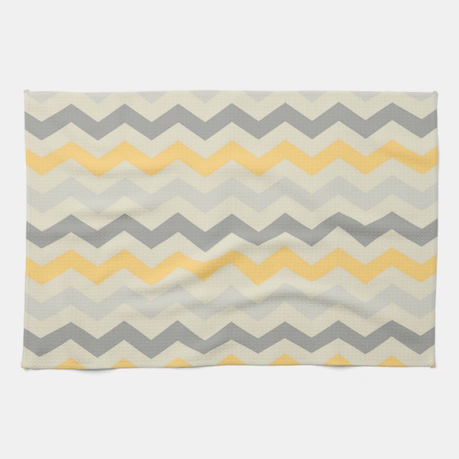 Gray and Yellow Chevron Stripe Zig Zag Kitchen Set Towel (Horizontal)