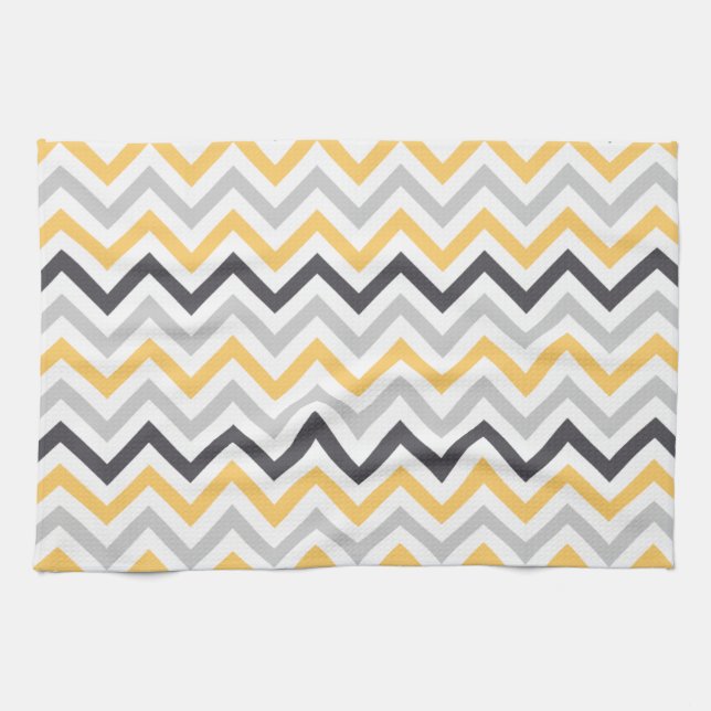Gray and Yellow Chevron Stripes Pattern Kitchen Towel (Horizontal)