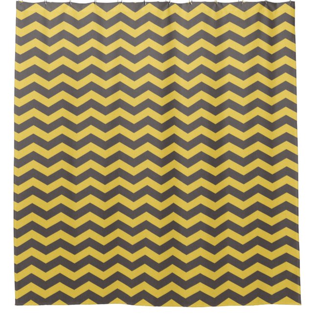Gray and Yellow Chevron Stripes Shower Curtain (Front)