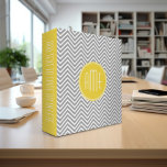 Gray and Yellow Chevrons Custom Monogram 3 Ring Binder<br><div class="desc">A bold art deco design in fresh,  cheerful colors. If you need to adjust the monograms,  click on the customize it button and make changes.</div>