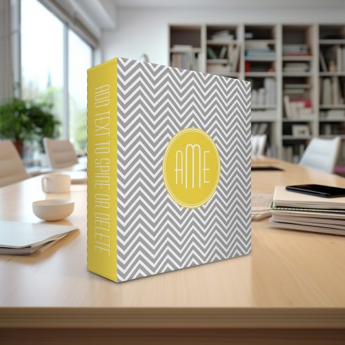 Gray and Yellow Chevrons Custom Monogram 3 Ring Binder