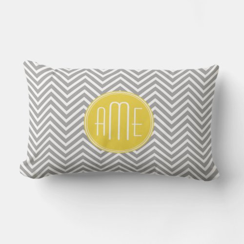 Gray and Yellow Chevrons Custom Monogram Lumbar Pillow