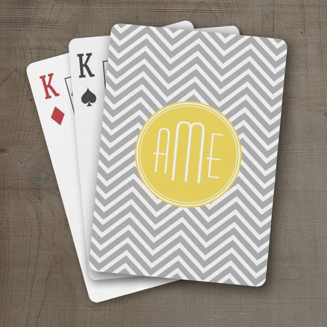 Gray and Yellow Chevrons Custom Monogram Poker Cards (Personalized Playing Cards)