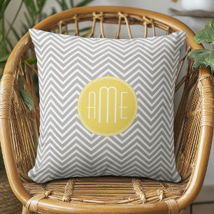 Gray and Yellow Chevrons Custom Monogram Throw Pillow
