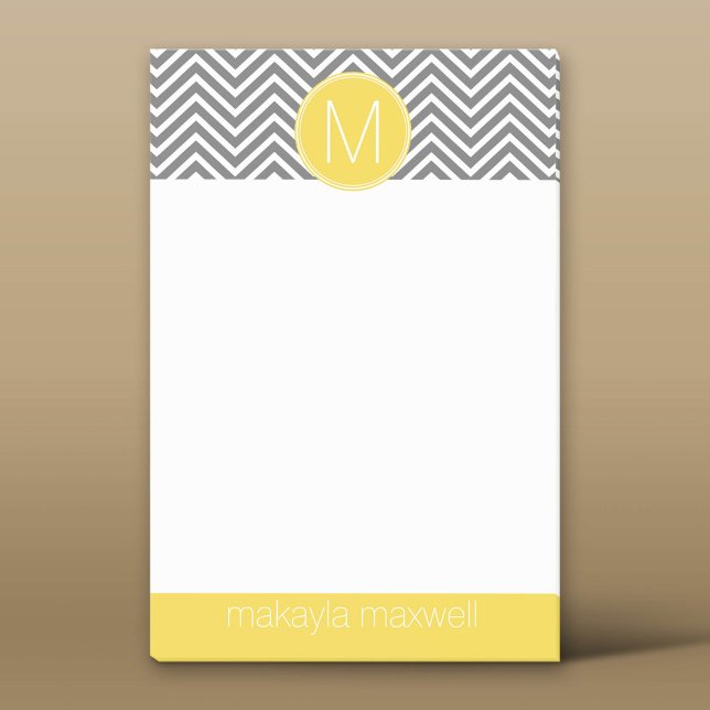 Gray and Yellow Chevrons with Custom Monogram Post-it Notes (Custom Post-it Notepad)