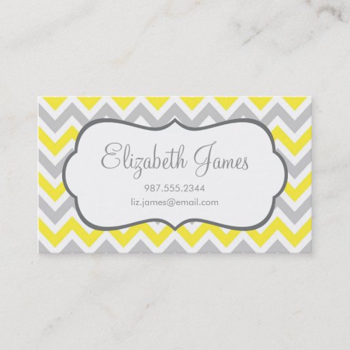Customizable Gray & Yellow Colorful Chevron Stripes Business Card