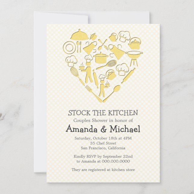 Gray And Yellow Couples Shower | Stock the Kitchen Invitation (Front)