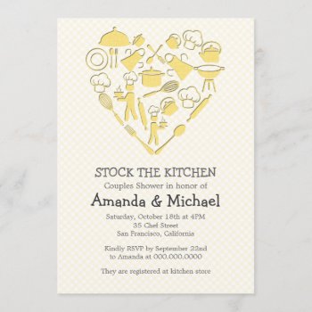 Gray And Yellow Couples Shower | Stock The Kitchen Invitation by PineAndBerry at Zazzle