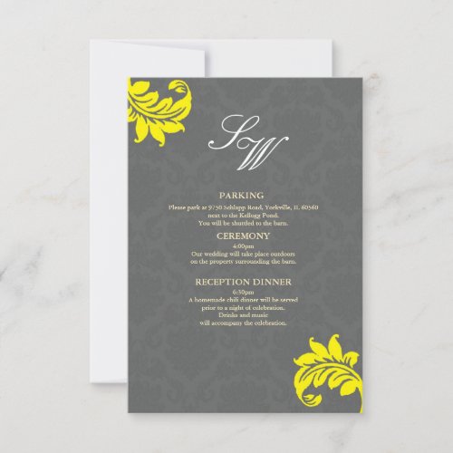 Gray and Yellow Damask Wedding Enclosure Card