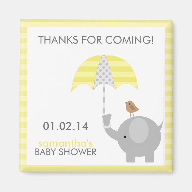 Gray and Yellow Elephant Baby Shower Favors Magnet (Front)