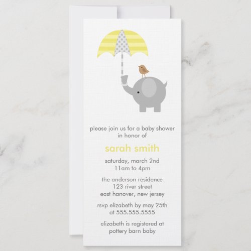Gray and Yellow Elephant Baby Shower Announcements