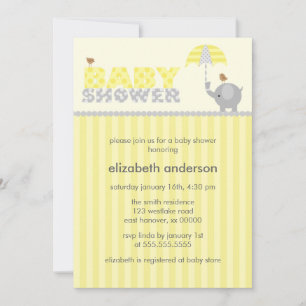 Gray and Yellow Elephant Baby Shower Invitation
