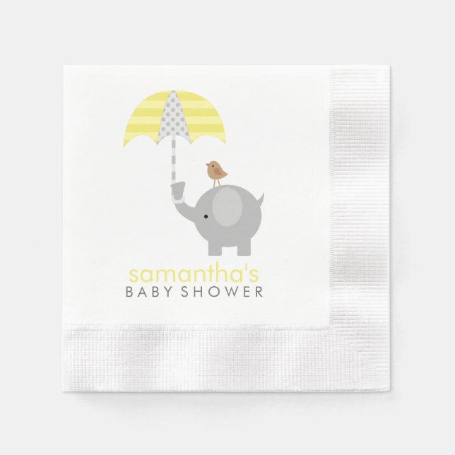 Gray and Yellow Elephant Baby Shower Napkins (Front)