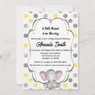 Gray and Yellow Elephant Polka Dot Baby Shower Invitation