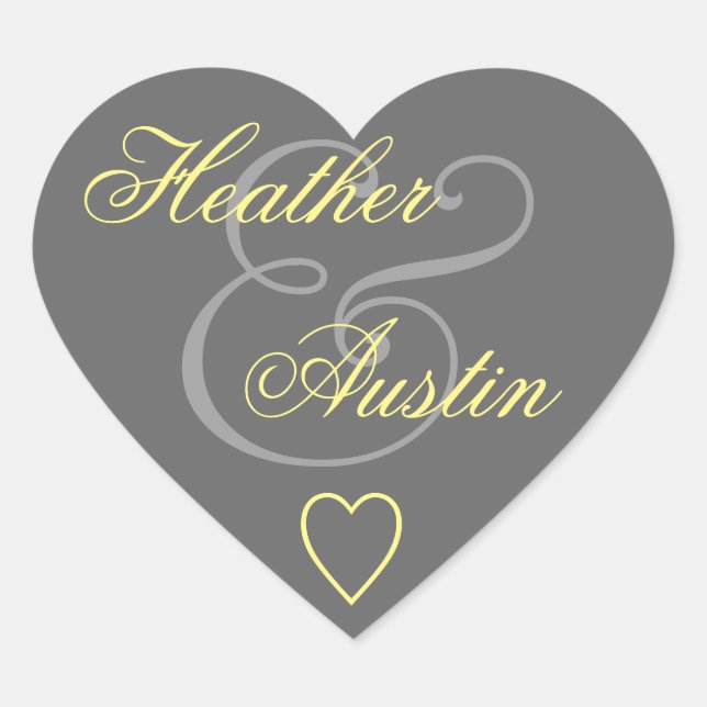 Gray and Yellow Envelope Seal Wedding Heart V14A (Front)