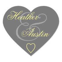 Gray and Yellow Envelope Seal Wedding Heart V14A