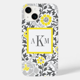 Gray and Yellow Floral Damask Custom Monogram Case-Mate iPhone 14 Case