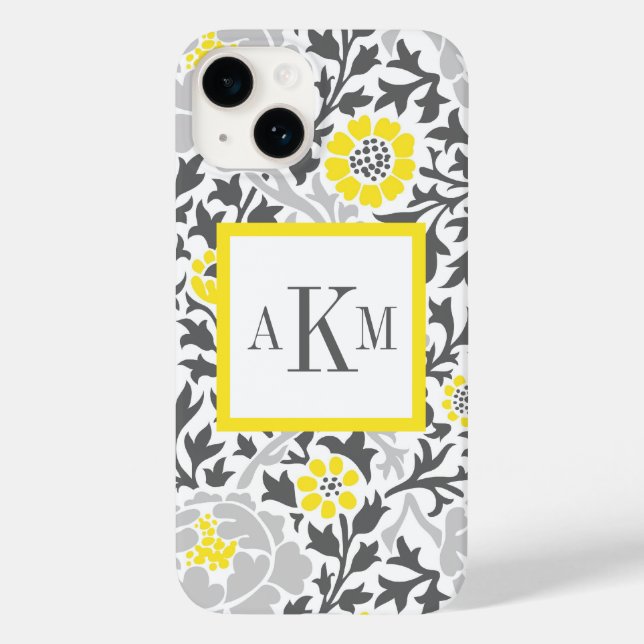 Gray and Yellow Floral Damask Custom Monogram Case-Mate iPhone Case (Back)