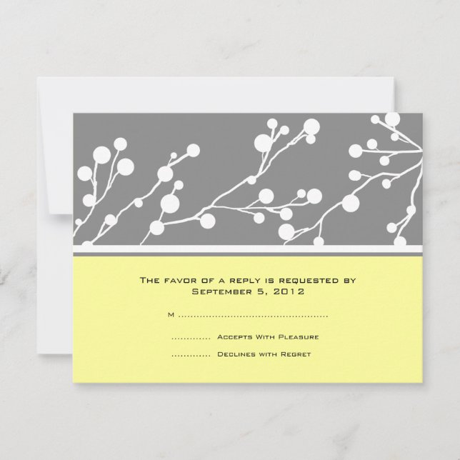 Gray and Yellow Floral Monogram Wedding RSVP Card (Front)