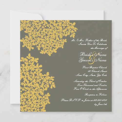 Gray and Yellow Floral Square Wedding Invites