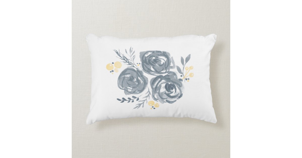 Gray And Yellow Floral Watercolor Print Decorative Pillow Zazzle Com
