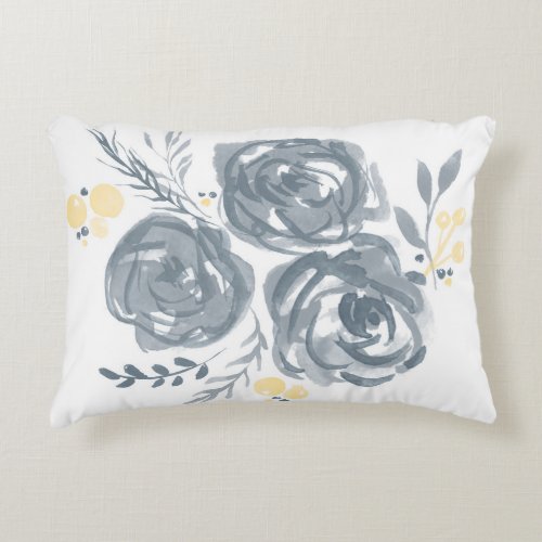 Gray and Yellow Floral Watercolor Print Decorative Pillow