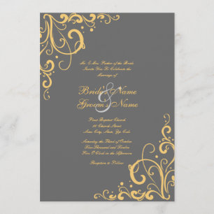 Gray and Yellow Flourish Wedding Invitation