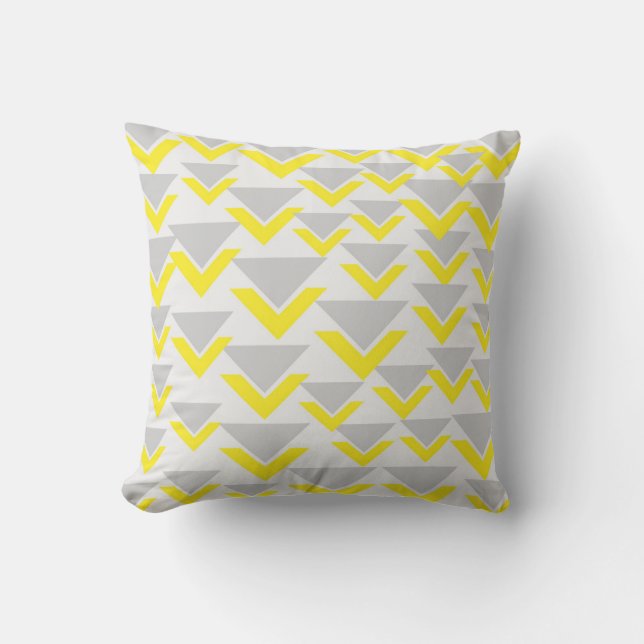 Gray and Yellow Geometric Pattern Throw Pillow (Front)
