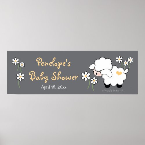 Gray and Yellow Heart Lamb Baby Shower Poster